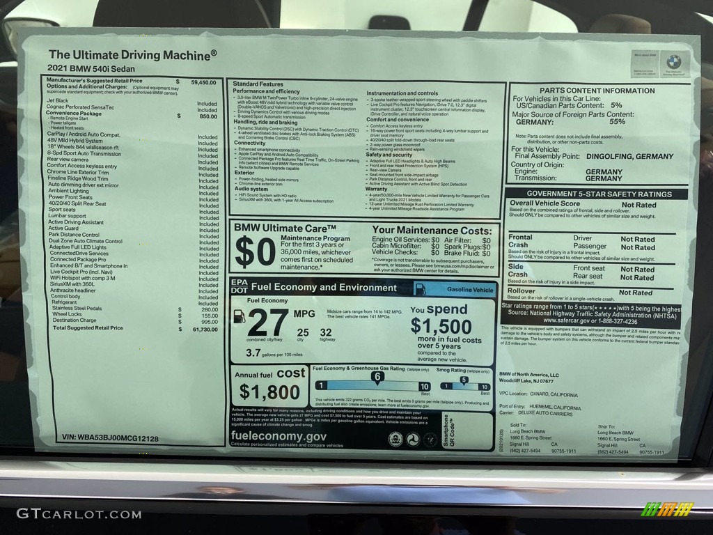 2021 5 Series 540i Sedan - Jet Black / Cognac photo #19