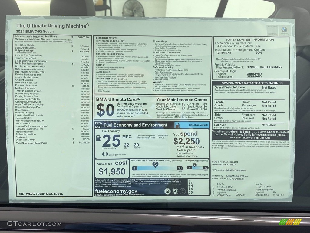 2021 7 Series 740i Sedan - Dravit Gray Metallic / Black photo #15