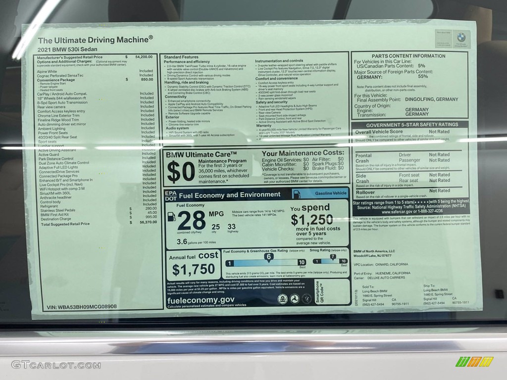 2021 5 Series 530i Sedan - Alpine White / Cognac photo #29