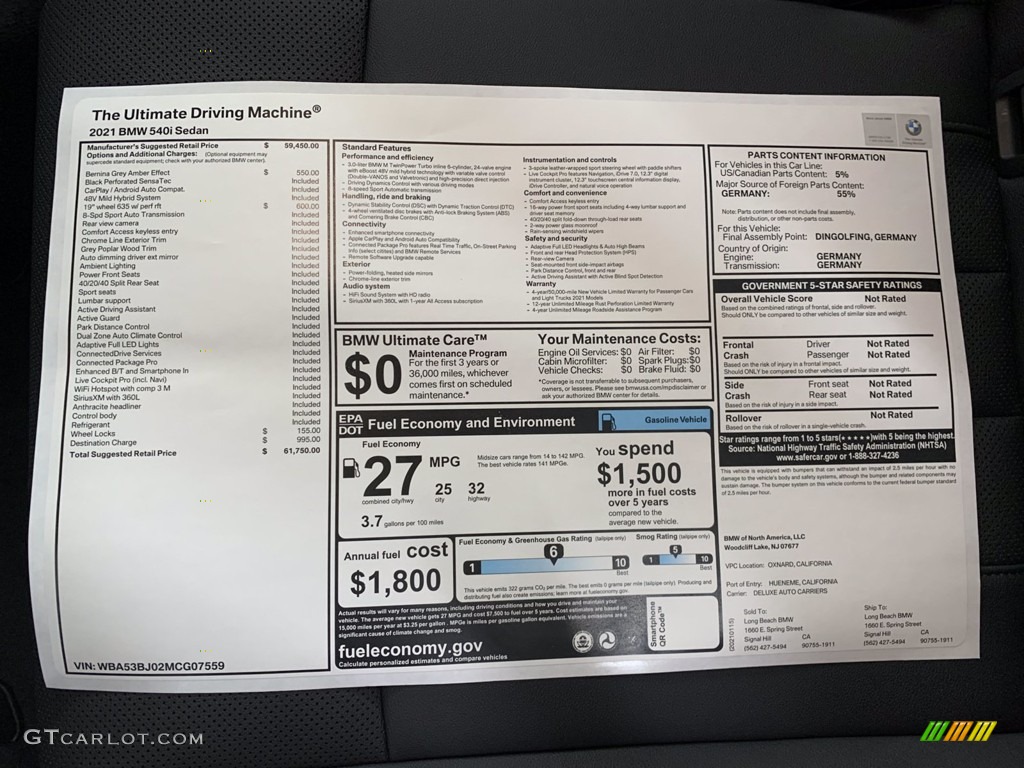 2021 5 Series 540i Sedan - Bernina Gray Amber Effect / Black photo #2