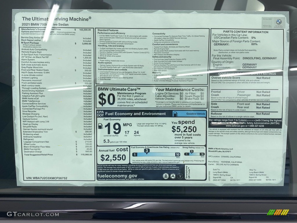 2021 7 Series 750i xDrive Sedan - Bernina Gray Amber Effect / Black photo #11