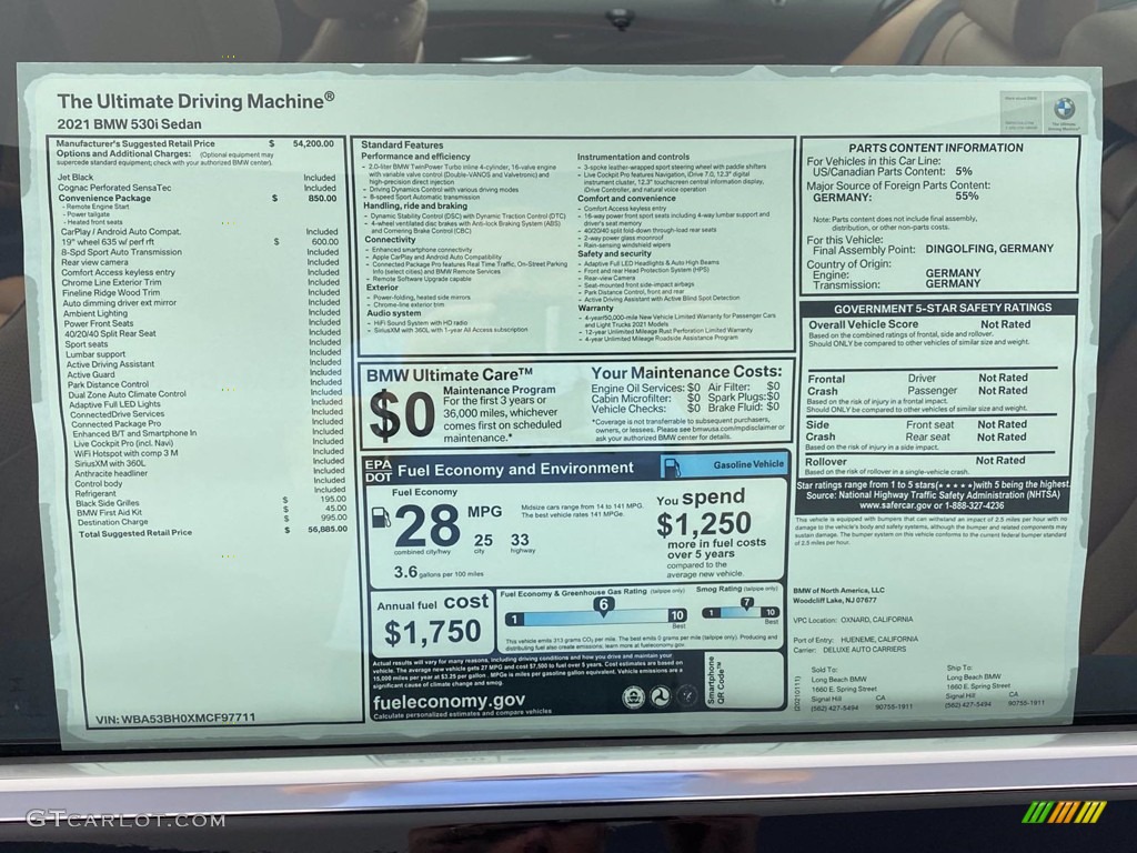 2021 5 Series 530i Sedan - Jet Black / Cognac photo #13