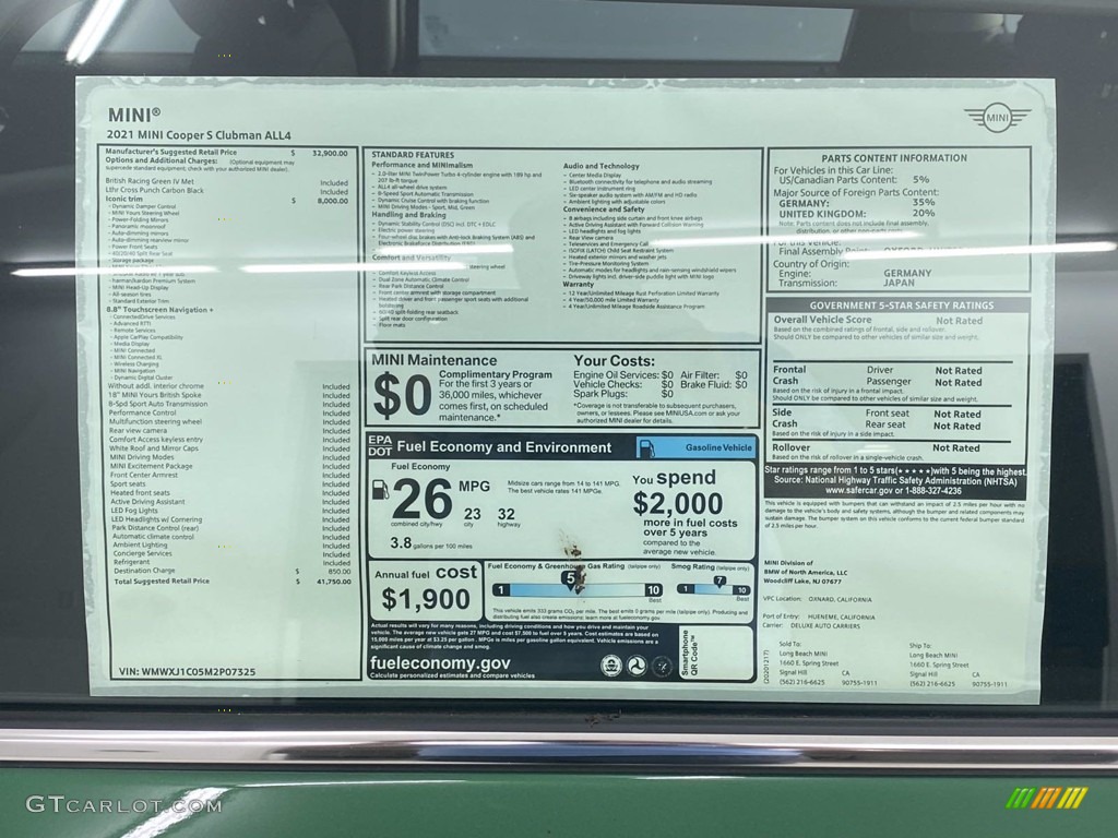 2021 Mini Clubman Cooper S All4 Window Sticker Photos