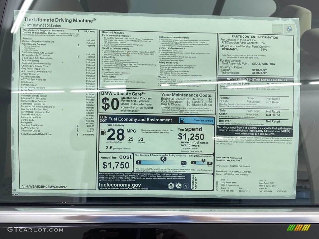 2021 5 Series 530i Sedan - Jet Black / Canberra Beige photo #12