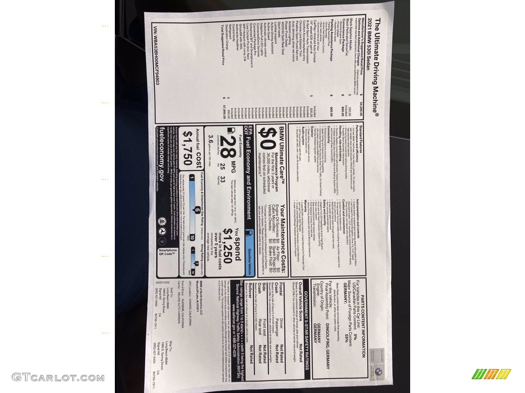 2021 5 Series 530i Sedan - Black Sapphire Metallic / Black photo #22