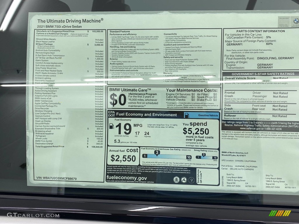 2021 7 Series 750i xDrive Sedan - Mineral White Metallic / Black photo #12
