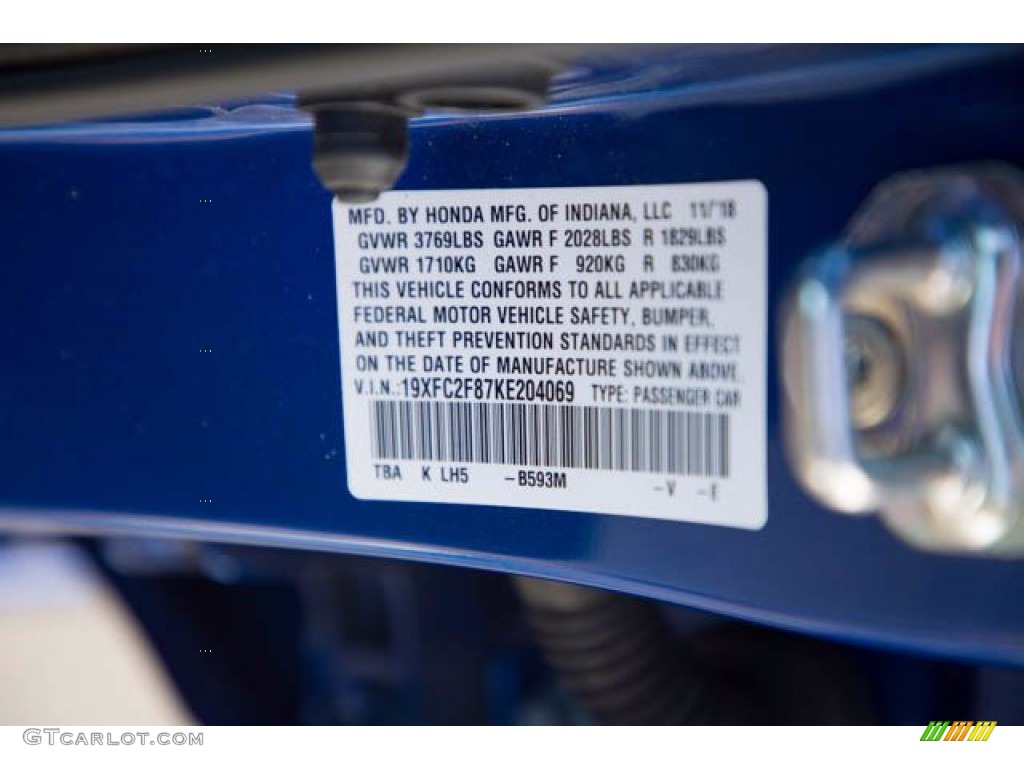 2019 Civic Sport Sedan - Agean Blue Metallic / Black photo #37
