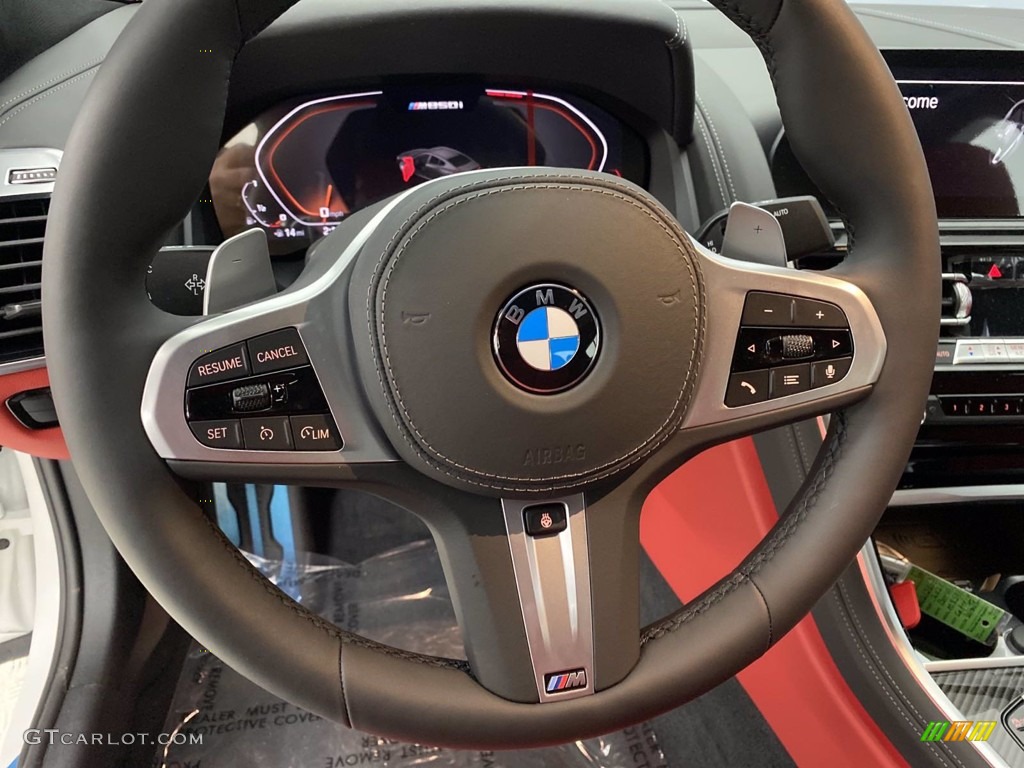 2021 BMW 8 Series 850i xDrive Gran Coupe Fiona Red/Black Steering Wheel Photo #141065216