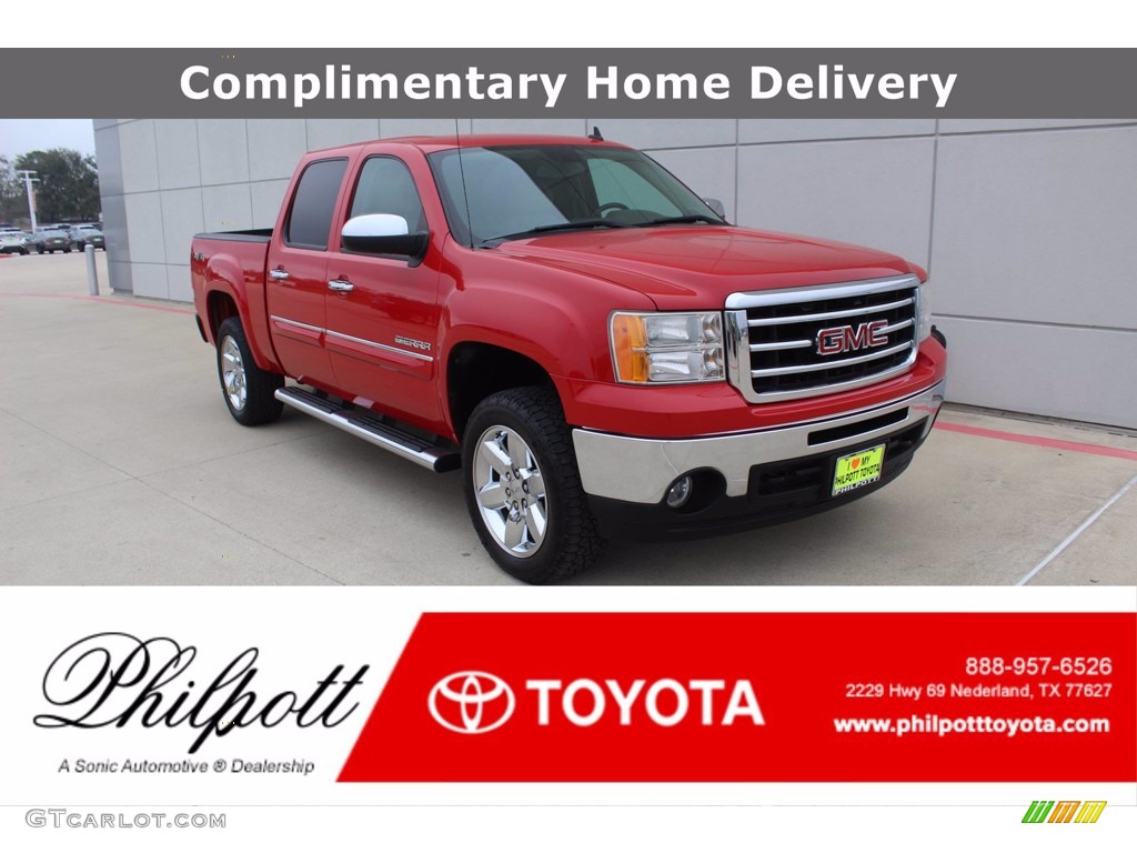 2012 Sierra 1500 SLE Crew Cab 4x4 - Fire Red / Very Dark Cashmere/Light Cashmere photo #1