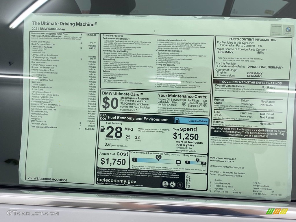 2021 5 Series 530i Sedan - Glacier Silver Metallic / Black photo #14