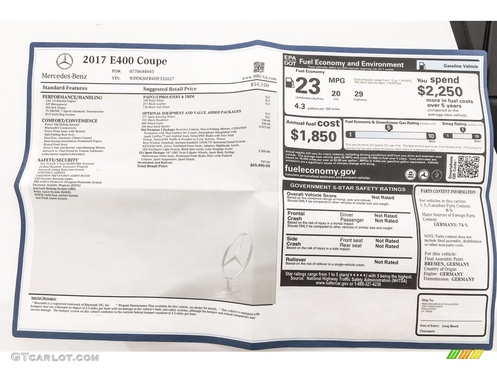 2017 E 400 Coupe - Polar White / Black photo #11