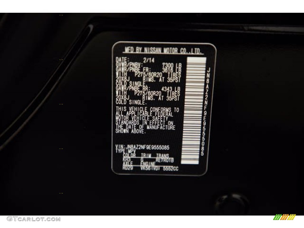 2014 Infiniti QX80 Standard QX80 Model Color Code Photos