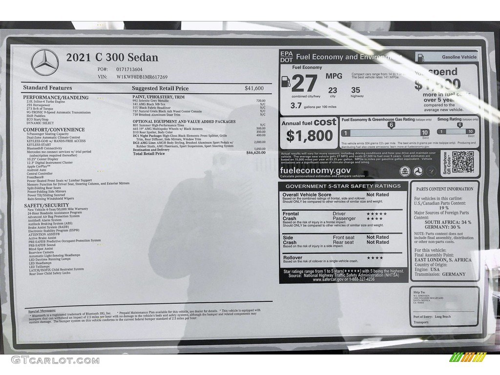 2021 C 300 Sedan - Selenite Gray Metallic / Black photo #11