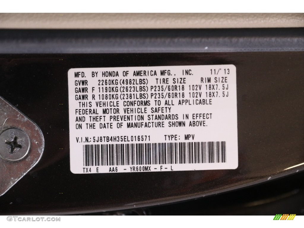 2014 Acura RDX AWD Color Code Photos