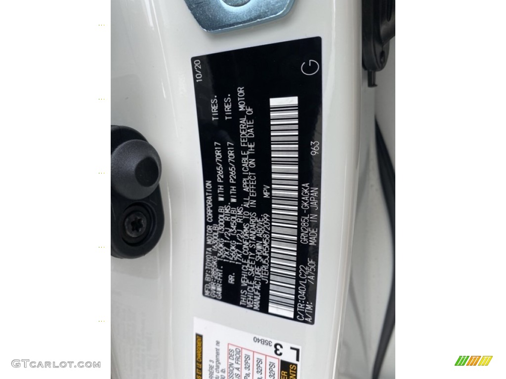 2021 4Runner Color Code 040 for Super White Photo #141086160