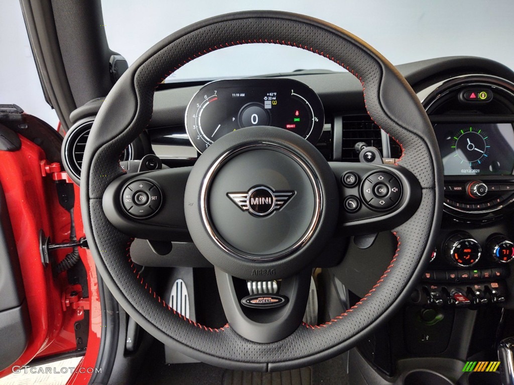 2021 Mini Hardtop Cooper S 2 Door Dinamica/Carbon Black Double Stripe Steering Wheel Photo #141104319
