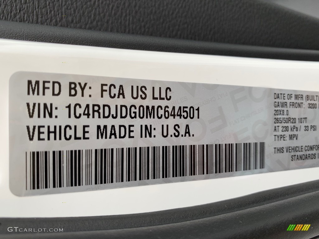 2021 Durango GT AWD - Vice White / Black photo #10