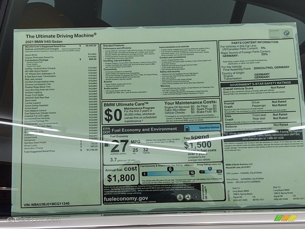 2021 5 Series 540i Sedan - Alpine White / Cognac photo #26