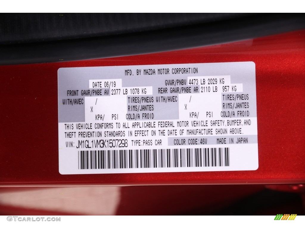 2019 Mazda6 Color Code 46V for Soul Red Crystal Metallic Photo #141140908