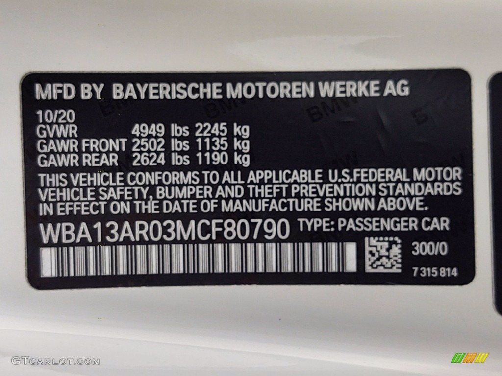 2021 4 Series Color Code 300 for Alpine White Photo #141145615