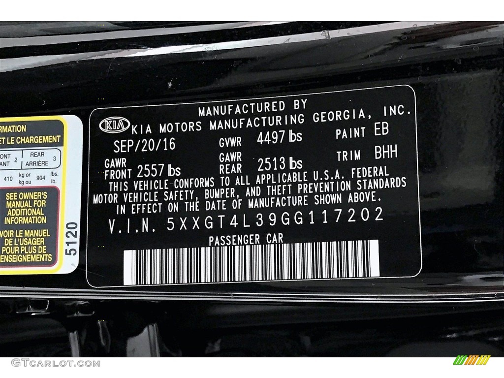 2016 Optima Color Code EB for Ebony Black Photo #141145903