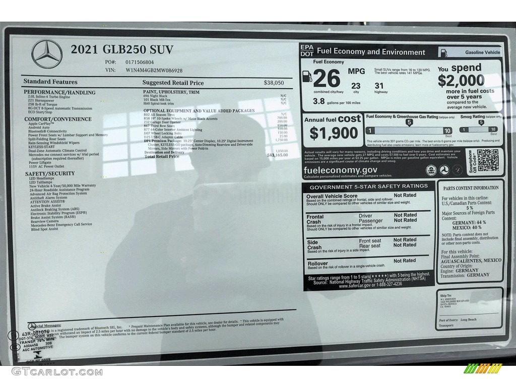 2021 Mercedes-Benz GLB 250 Window Sticker Photo #141146590