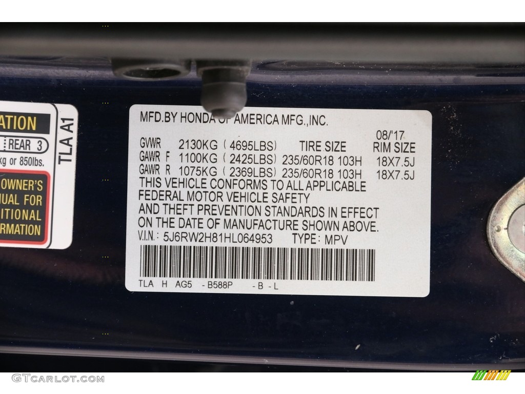 2017 CR-V EX-L AWD - Obsidian Blue Pearl / Gray photo #21