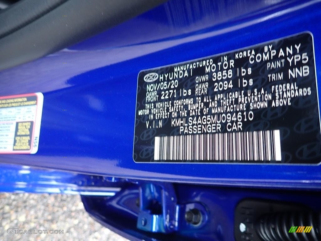 2021 Elantra Color Code YP5 for Intense Blue Photo #141161470