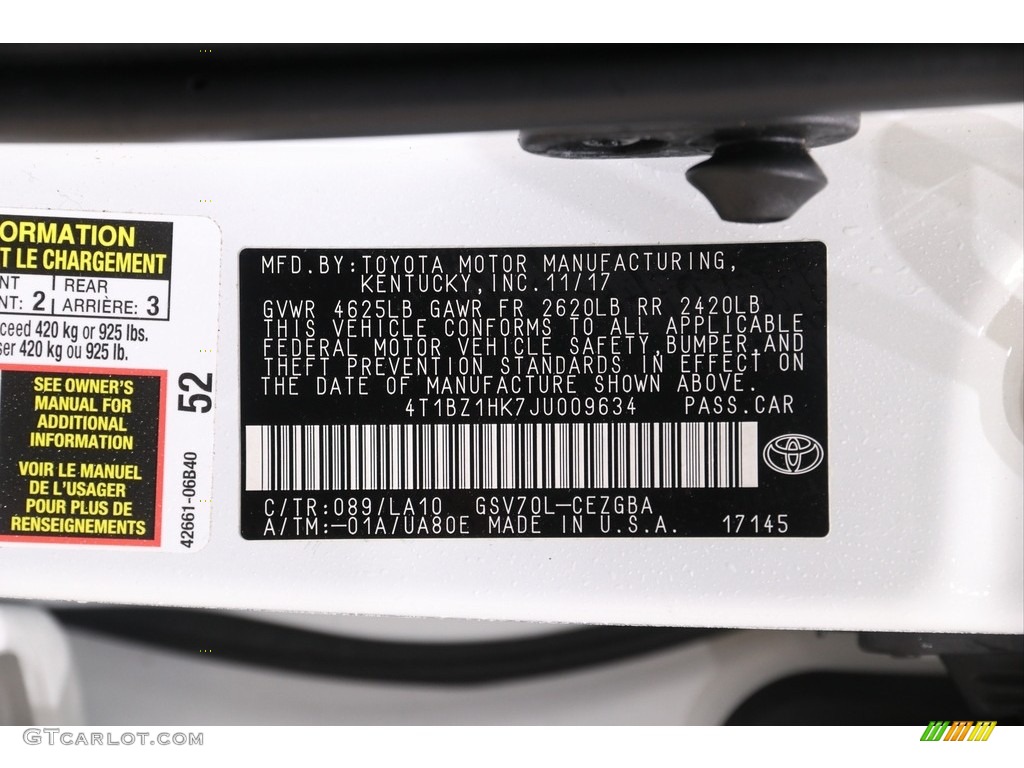 2018 Camry XLE V6 - Wind Chill Pearl / Ash photo #22