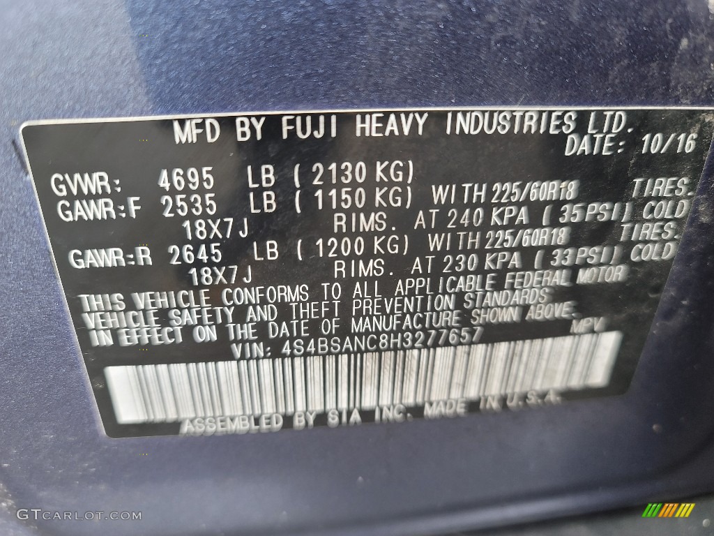 2017 Outback 2.5i Limited - Twilight Blue Metallic / Warm Ivory photo #36