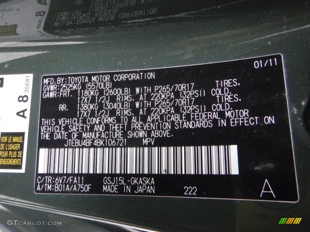 2011 FJ Cruiser 4WD - Army Green / Dark Charcoal photo #31