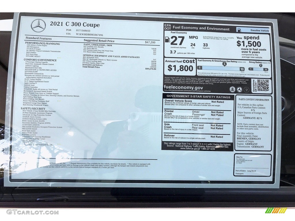 2021 Mercedes-Benz C 300 Coupe Window Sticker Photo #141176177