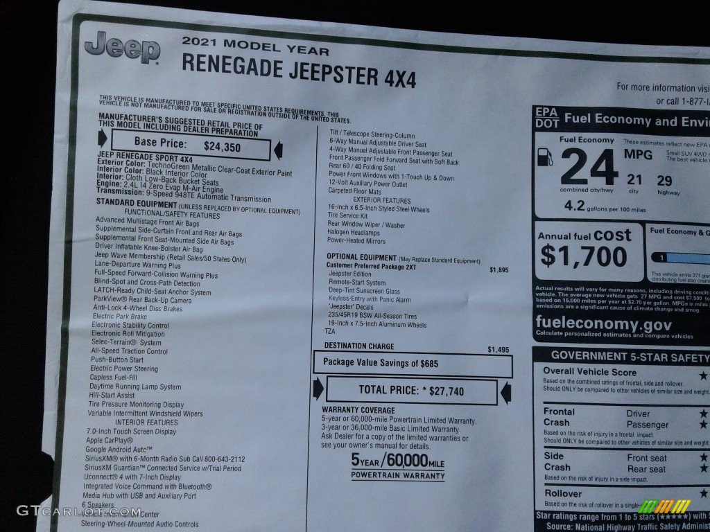 2021 Renegade Jeepster 4x4 - TechnoGreen Metallic / Black photo #26