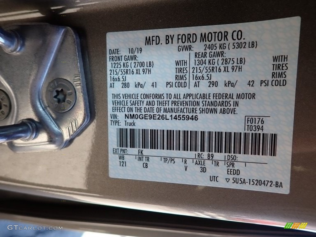 2020 Ford Transit Connect XL Van Color Code Photos