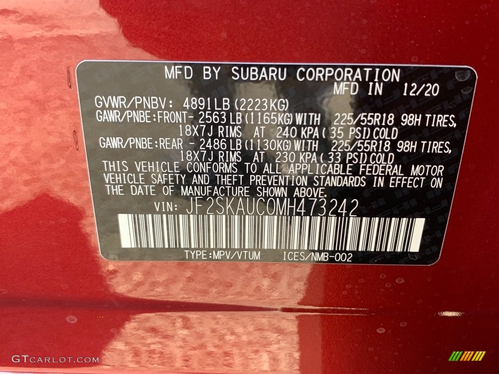 2021 Forester 2.5i Limited - Crimson Red Pearl / Gray photo #10