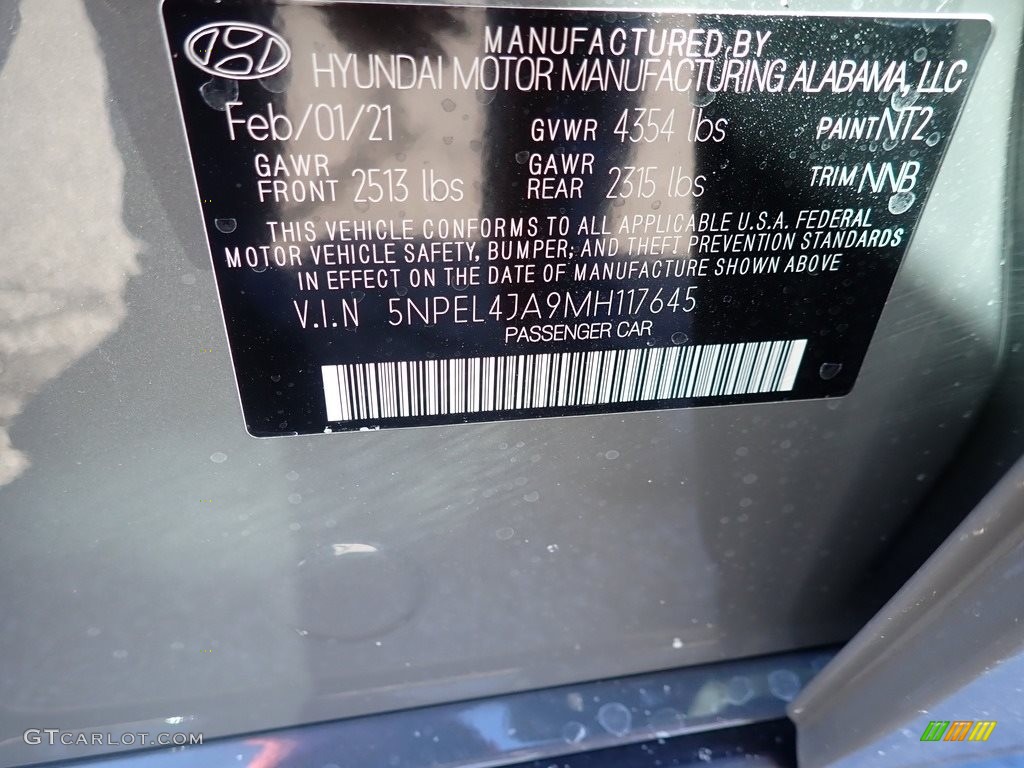 2021 Sonata Color Code NT2 for Hampton Gray Photo #141204227
