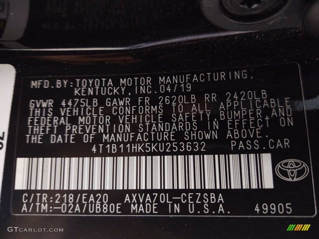 2019 Camry SE - Midnight Black Metallic / Black photo #35