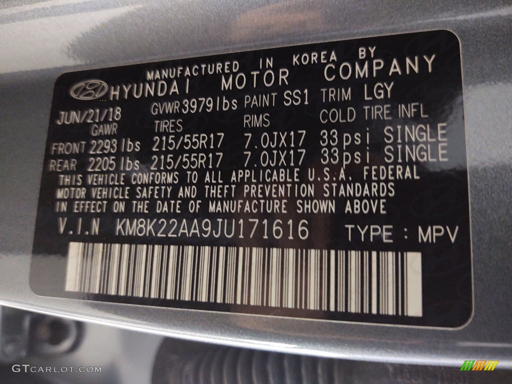 2018 Hyundai Kona SEL Color Code Photos