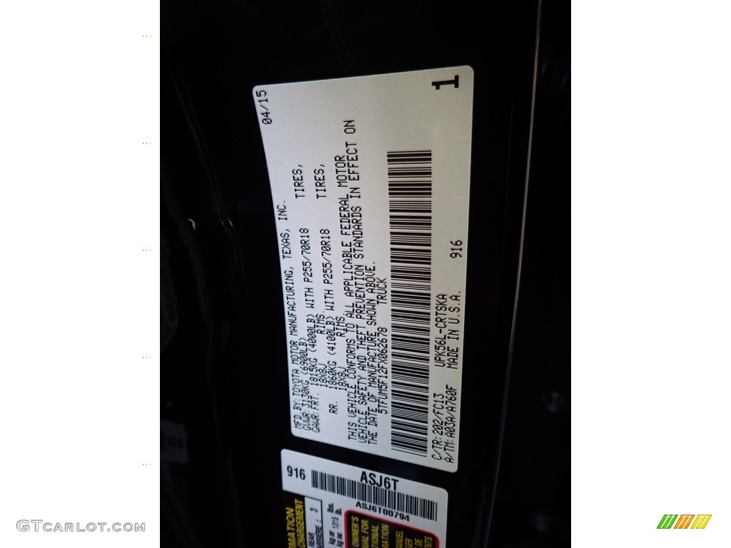 2015 Toyota Tundra SR Double Cab 4x4 Color Code Photos