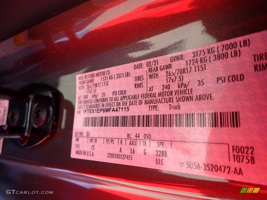 2021 F150 Color Code D1 for Stone Gray Photo #141212930