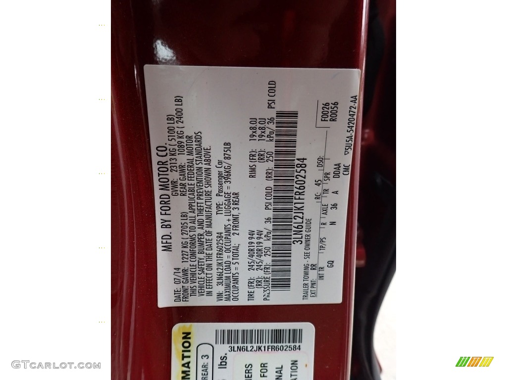 2015 MKZ Color Code RR for Ruby Red Photo #141215266