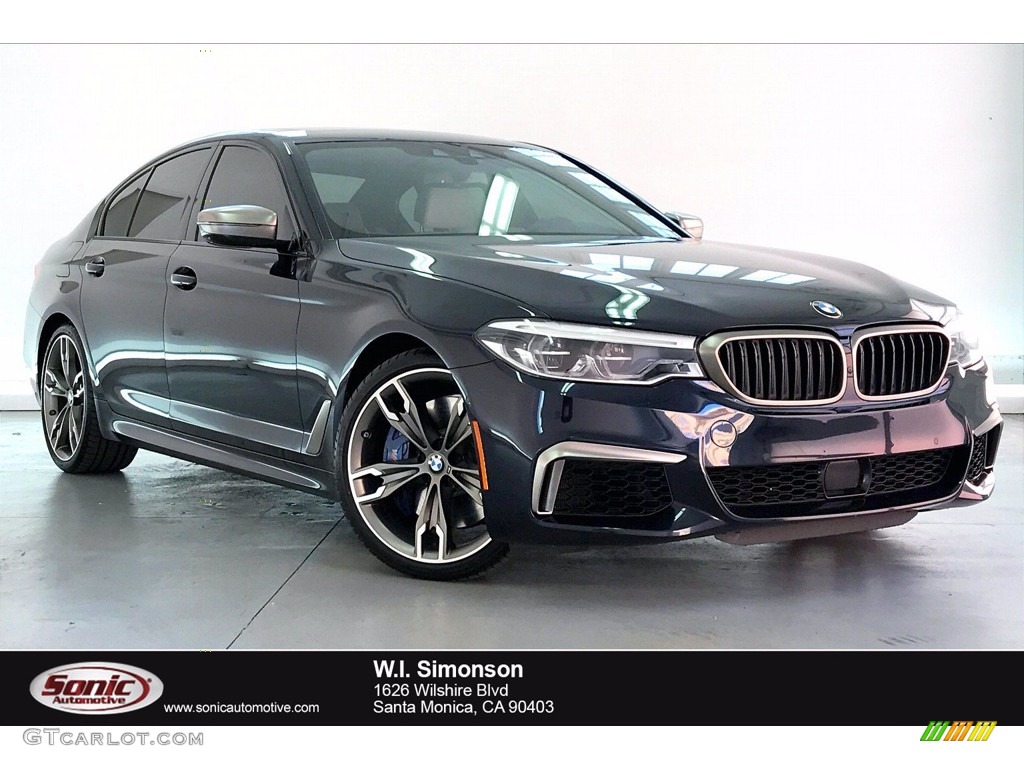 2019 5 Series M550i xDrive Sedan - Carbon Black Metallic / Ivory White photo #1