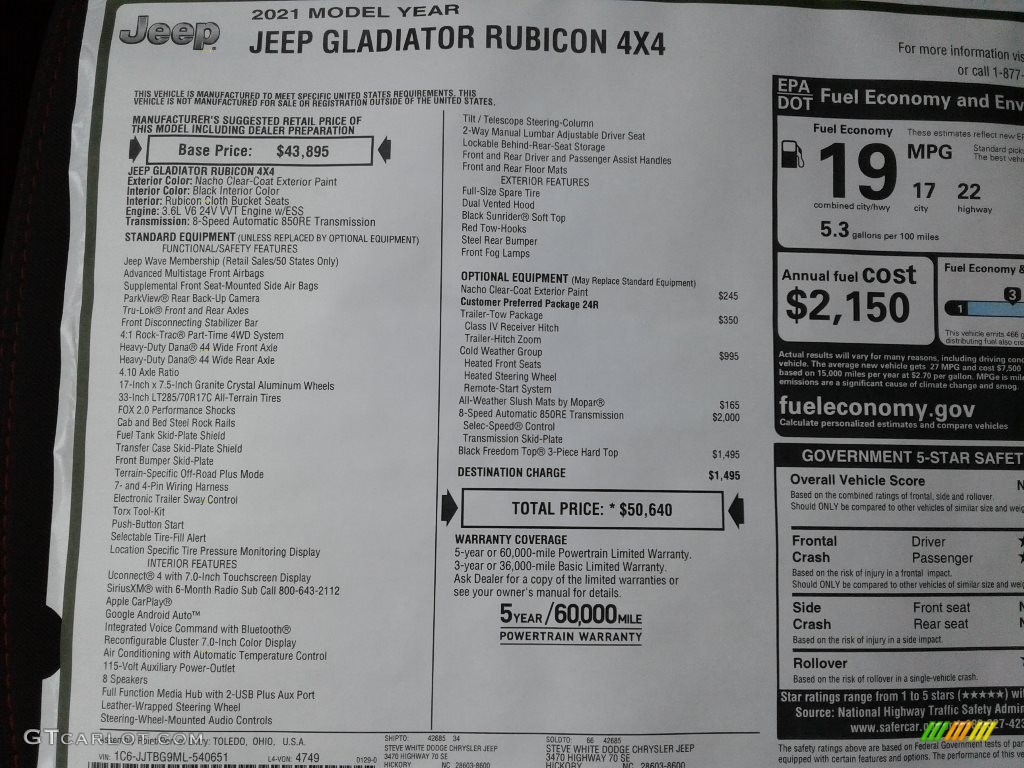2021 Gladiator Rubicon 4x4 - Nacho / Black photo #29
