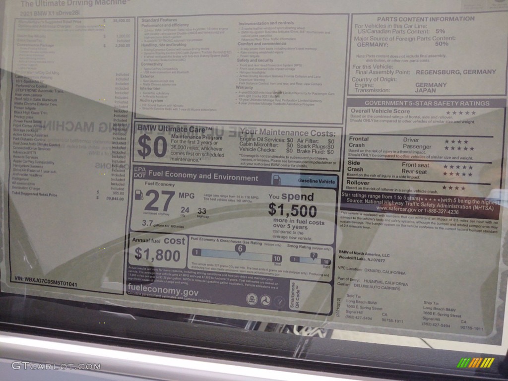 2021 BMW X1 sDrive28i Window Sticker Photo #141219964