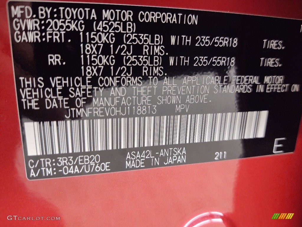 2017 Toyota RAV4 SE Color Code Photos