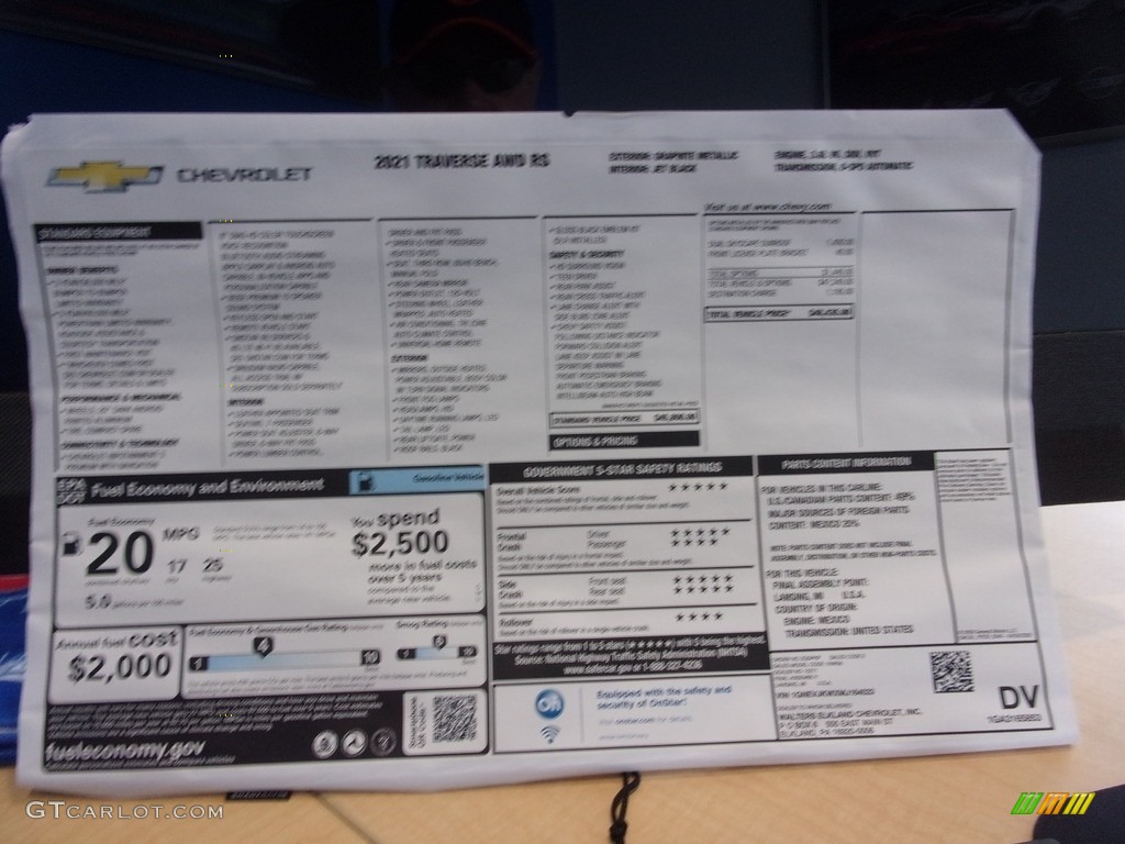 2021 Chevrolet Traverse RS AWD Window Sticker Photos