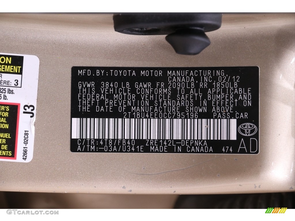 2012 Corolla LE - Sandy Beach Metallic / Bisque photo #18