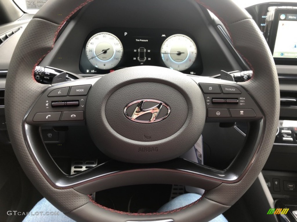 2021 Hyundai Sonata N Line Black Steering Wheel Photo #141241881