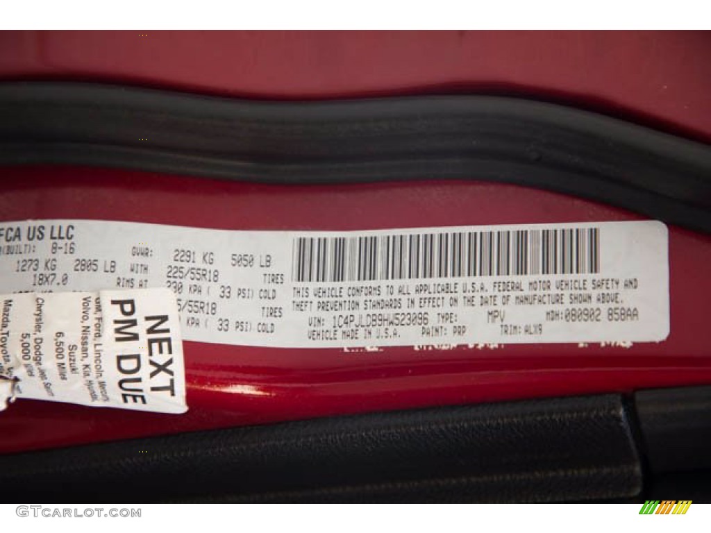 2017 Cherokee Color Code PRP for Deep Cherry Red Crystal Pearl Photo #141250708
