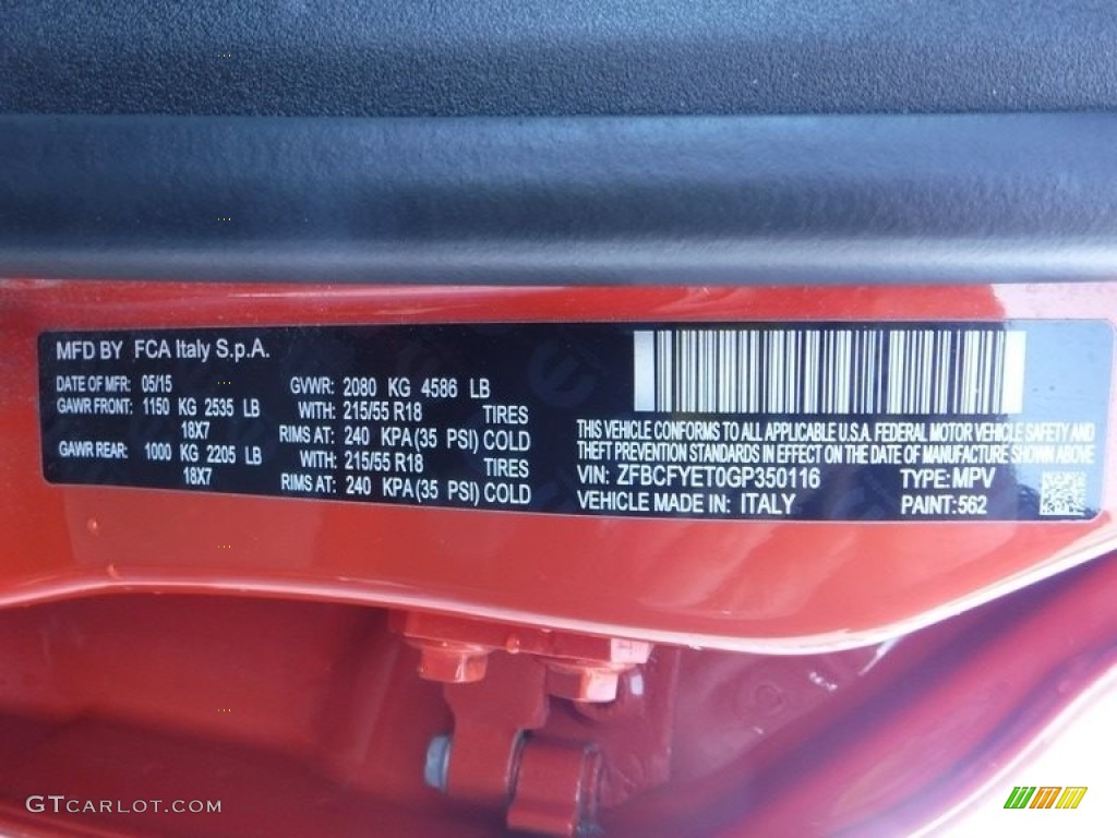 2016 Fiat 500X Trekking Plus AWD Color Code Photos